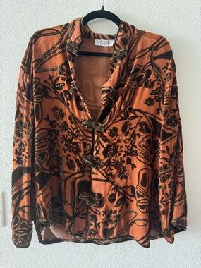 Vintage Floral Velvet Button-Front Women's Blouse